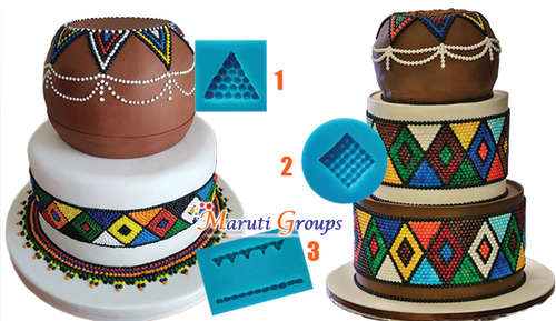 3pc Traditional African Beads Silicone fondant mould