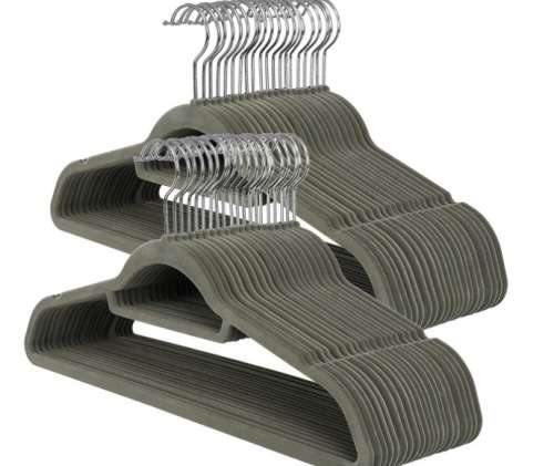 Greenlane Gear 50 pack Grey Non-Slip Velvet Space Saver Flocked Hangers