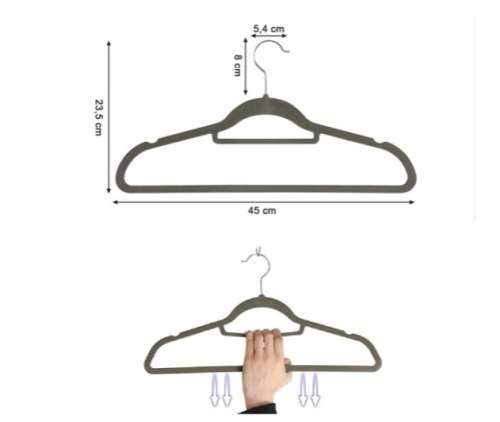 Greenlane Gear 50 pack Grey Non-Slip Velvet Space Saver Flocked Hangers