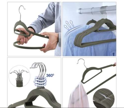 Greenlane Gear 50 pack Grey Non-Slip Velvet Space Saver Flocked Hangers