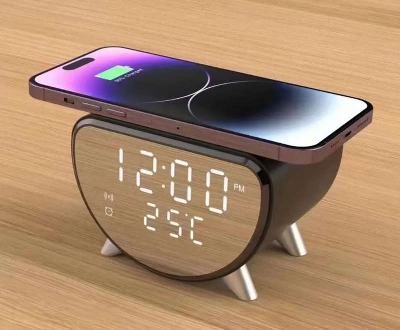 Aerbes Alarm Clock With 15W Wireless Charger + Temperature Monitoring - Black