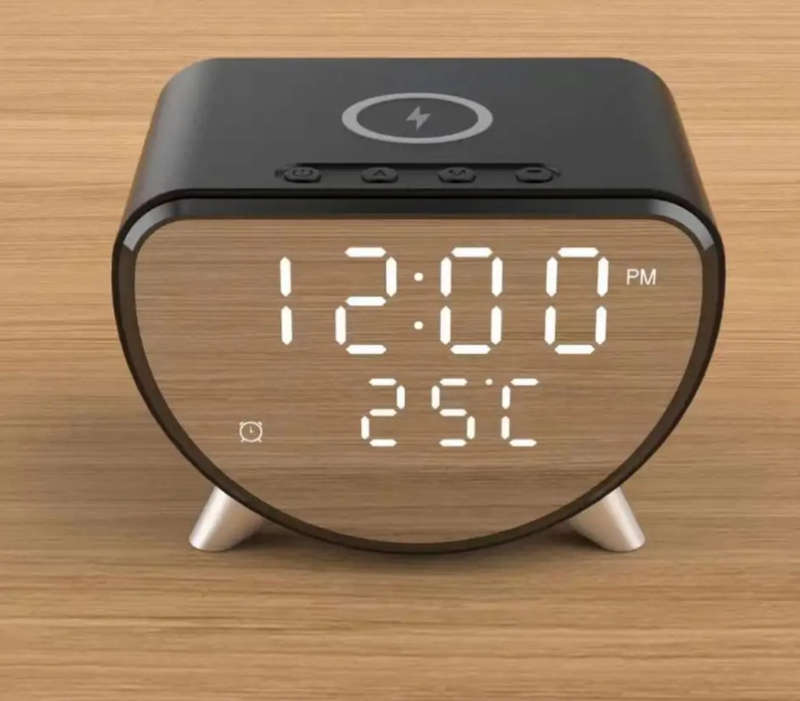Aerbes Alarm Clock With 15W Wireless Charger + Temperature Monitoring - Black