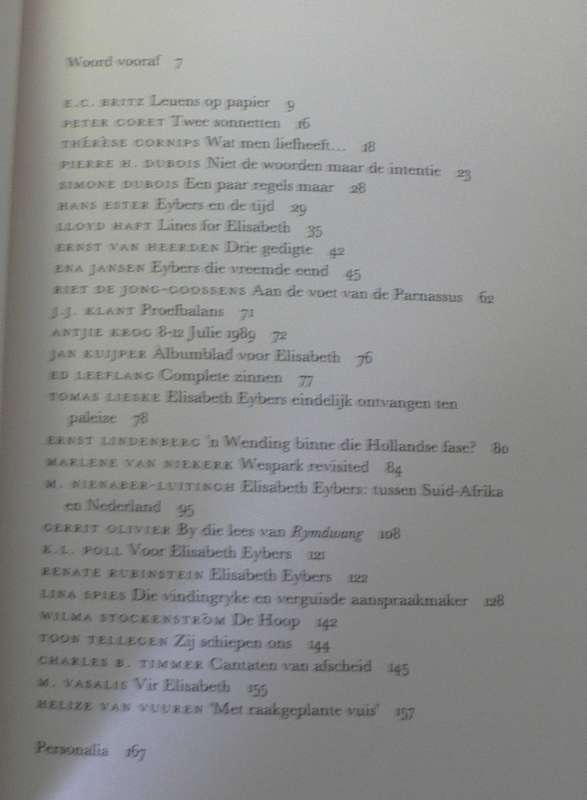 Liber Amicorum Elizabeth Eybers, 'n Huldeblyk aan Eybers (digbundel en meer)
