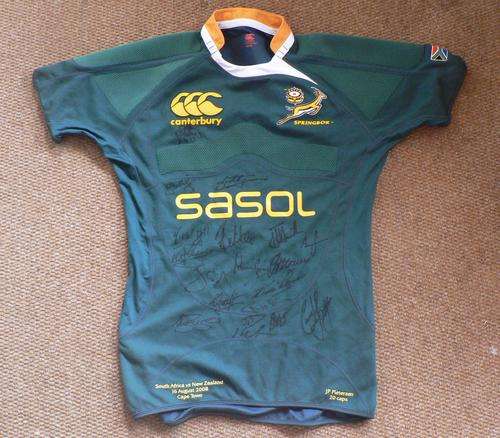 Real Match worn Springbok jersey signed by teammates.