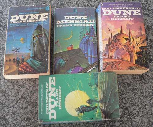 Original DUNE series by Frank Herbert. (Classic Sci-Fi/Fantasy.)