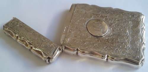 Superb antique hallmarked solid silver card case. Birmingham, 1890.  95mm /  59.7g