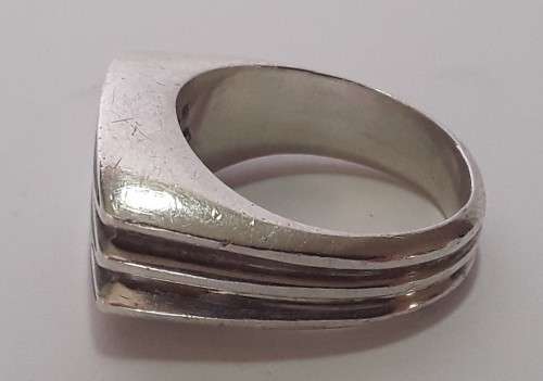 Rare `Poul Warmind` Mid-Century Modernist Sterling Silver and Black Enamel Ring.