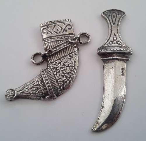Vintage miniature 925 sterling silver ornamental dagger and scabbard.