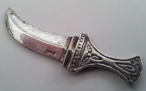 Vintage miniature 925 sterling silver ornamental dagger and scabbard.