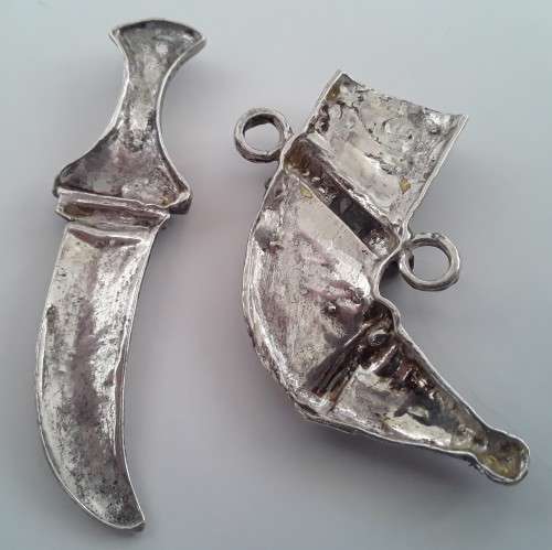 Vintage miniature 925 sterling silver ornamental dagger and scabbard.