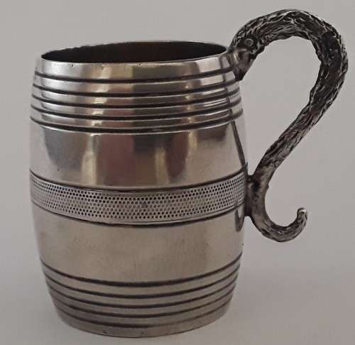 A lovely set of 4 solid silver Italian 19th Century miniature mugs. Hallmarked. Rare!