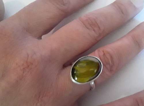 Silver ring with lovely large stone.  Adjustable band