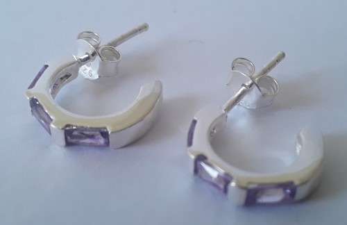 Stunning Vintage Sterling Silver earrings with purple baguette stones