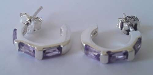 Stunning Vintage Sterling Silver earrings with purple baguette stones