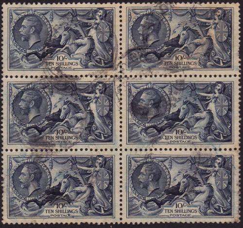 GB RE-ENGRAVED TEN SHILLING INDIGO - UNUSUALLY LARGE BLOCK OF 10/- CAT R5400
