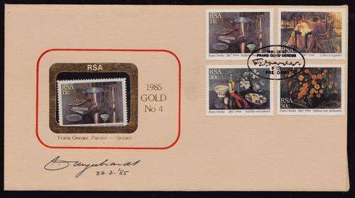 RARE SIGNED RSA GOLD FDC # 4 - #110 OUT OF ONLY 150 ISSUED - SIGNED BY STAMP DESIGNER 22.2.85