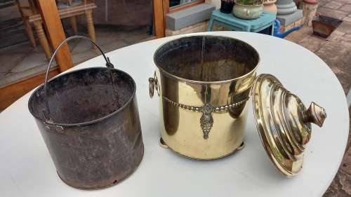 Antique Dutch 19th Century Solid Brass footed Coal bin.