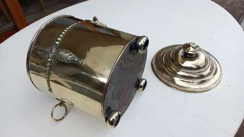 Antique Dutch 19th Century Solid Brass footed Coal bin.