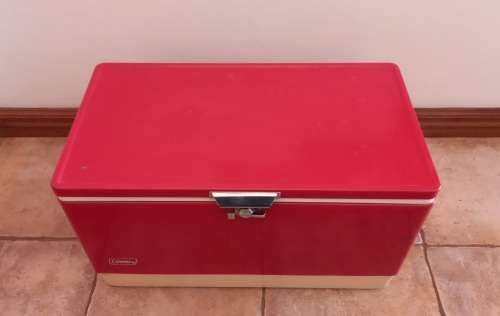 Vintage Coleman Metal Cooler/Ice Chest, with red finish.