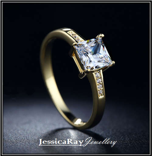 18k Rose Gold Plated, Princess Cut Cubic Zirconia - USA SIZE 7
