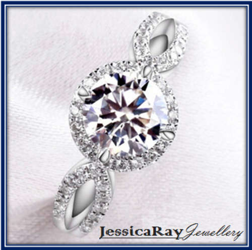Sterling Silver, Split-Shank 'Halo' Design with Cubic Zirconia Solitaire