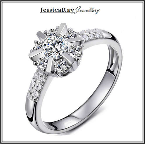 Silver & CZ "Star-Studded" Flower Design with Accented Band - USA SIZE 8
