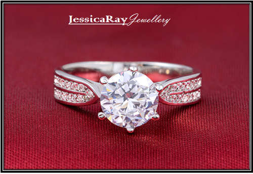 Sterling Silver Ring with a Double Row of Accents and a 5ct CZ Solitaire - USA SIZE 9