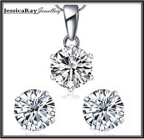 Solitaire Diamante Pendant & Earring Set