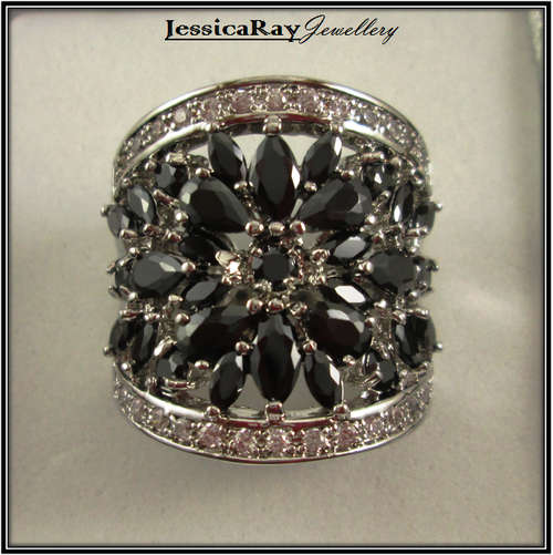 Sterling Silver Ring with Semi-Precious Rhinestones - USA SIZE 7