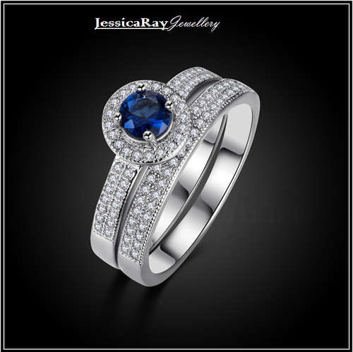 Silver 'Wedding Set' with CZ Sapphire - USA SIZE 9