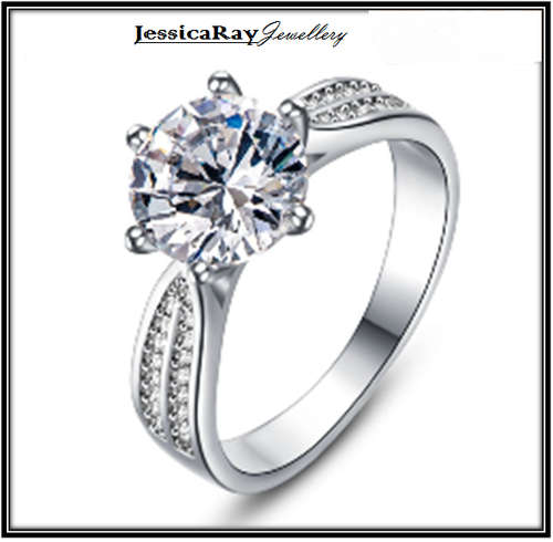 PetiteTrellis Solitaire  - Prong Set Ring Set in Silver with 3.5ct Solitaire CZ - USA 7