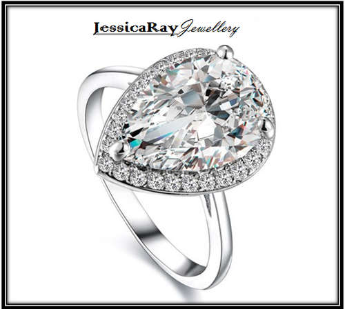 Rhodium Plated, Pear Shape Ring - USA SIZE 6