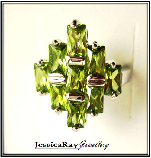 Peridot Gem Stone Set in Silver with a Sterling Silver Overlay - USA SIZE 6