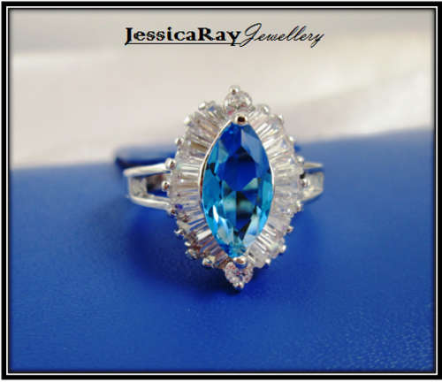 Blue & White Topaz 'Marquise Fancy Flower' set in Silver