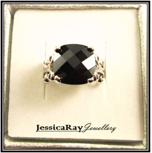 Black Sapphire Princess Cut Ring - Set in Silver - USA SIZE 6