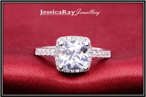 Princess Cut Cubic Zirconia set in Sterling Silver with Surrounding stones & Accents - USA SIZE 9
