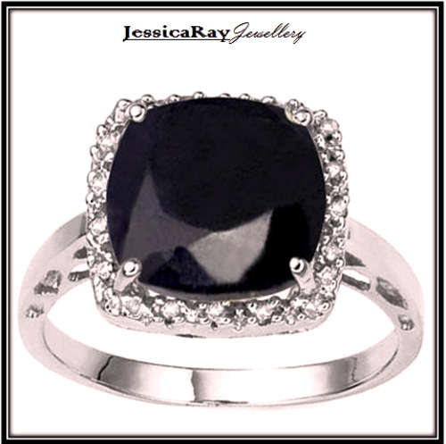5.82ct TW - Genuine Sapphire & Diamond, Platinum/Sterling Silver Ring - USA Size 7