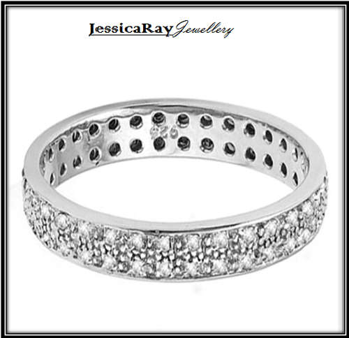 0.868ct TW - Genuine Diamond, Eternity 18k White Gold/Sterling Silver Ring - USA Size 7