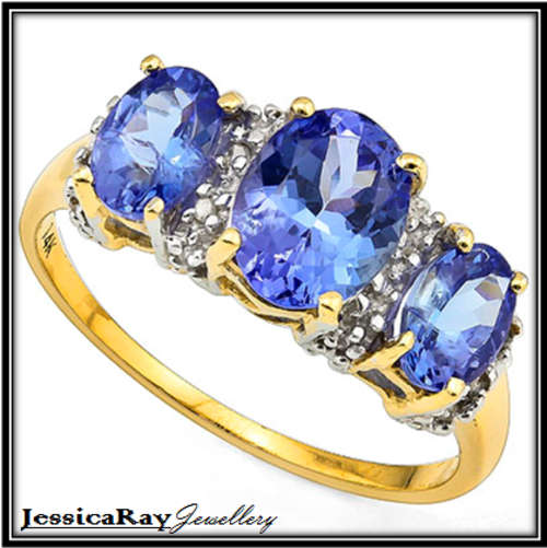 *CERTIFIED* 2.070ct TW - Genuine Tanzanite & Genuine Diamond, 14k Yellow Gold Ring - USA SIZE 7