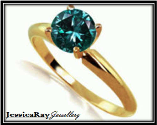 18k Yellow Gold, 4 Prong Solitaire Ring (Blue Diamond) - Ring Size  USA 6.5