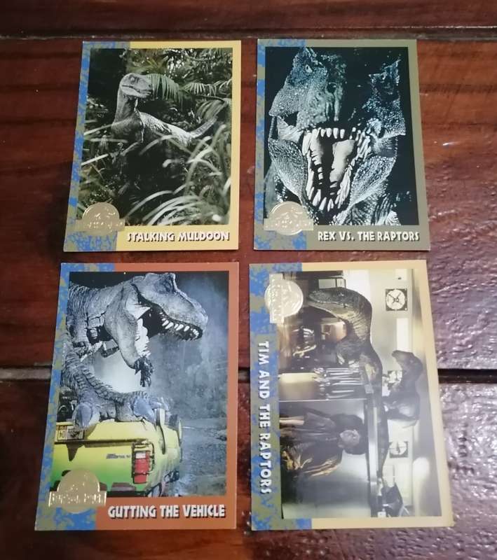 Collection of 4x 1993 Jurassic Park Trading Cards