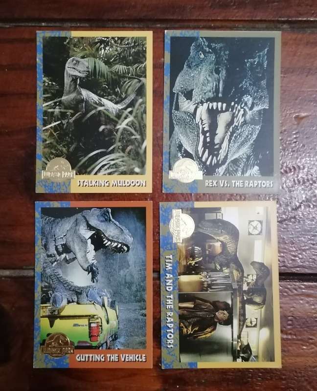 Collection of 4x 1993 Jurassic Park Trading Cards