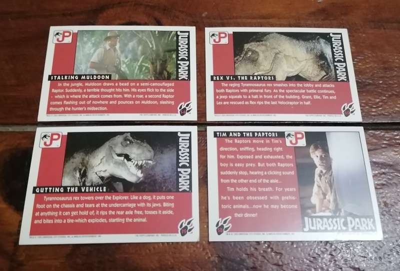 Collection of 4x 1993 Jurassic Park Trading Cards