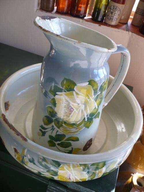 YELLOW ROSE ENAMEL PITCHER AND BASIN SET