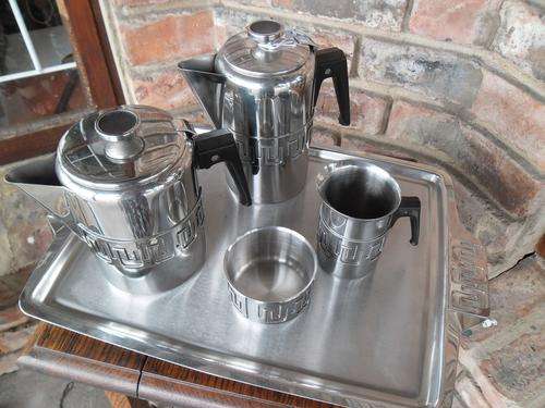 STAINLESS STEEL "ALOE "  COMPLETE FIVE PIECE COFFEE AND TEA SET