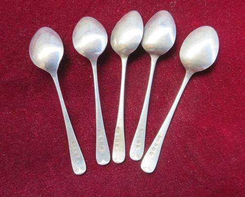 FIVE HALLMARKED SILVER COFFEE SPOONS