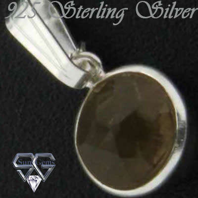 Sterling Silver Pendant 17mm with Smokey Quartz stone