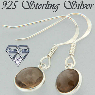 Sterling Silver Earrings 23 mm With Smokey Quartz Stone