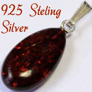 Sterling Silver Pendant 32mm with Amber stone