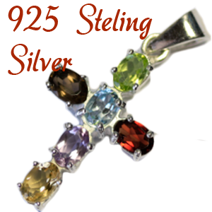 Sterling Silver Pendant 35mm with mix gems